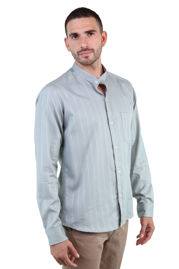 Camisa Manga Larga Verde Pistache Textura Líneas Verticales Para Hombre